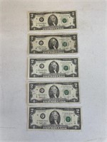 5 $2.00 Bills