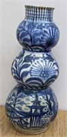 Vintage Asian Blue & White Triple Gourd Vase
