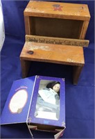 Child's Handmade Pine Step Stool Seat & Ideal Doll