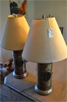 Pair of vintage wood and brass lamps