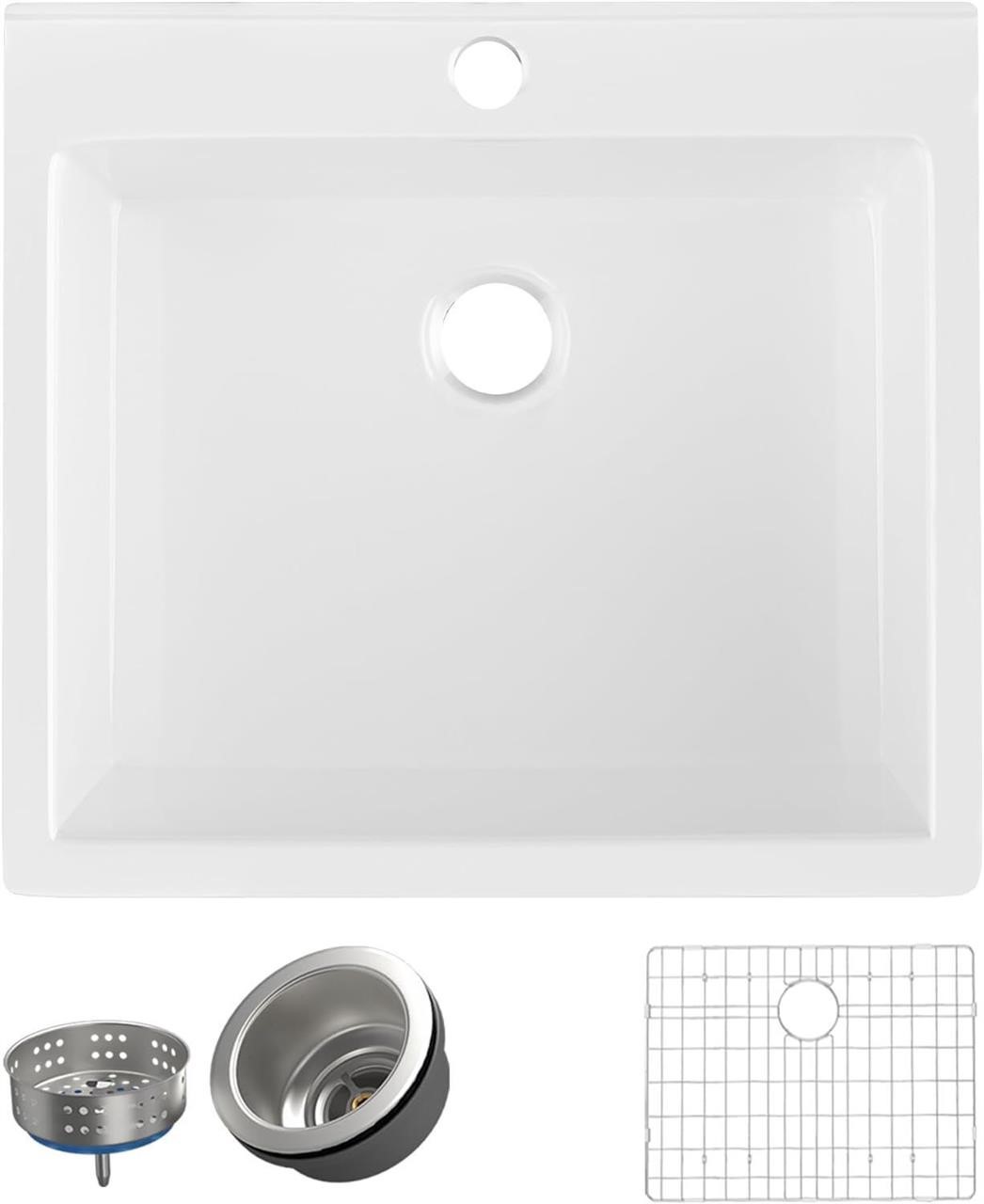 White Drop In Kitchen Sink 24x22in w Faucet Hole