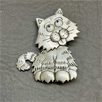 Signed Cat Brooch w/ Articulated Head & Moveable