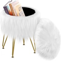 Vanity Stool Chair with Storage  Faux Fur Makeup R