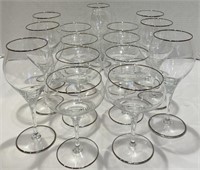 15 CRYSTAL GLASSES SILVER RIM