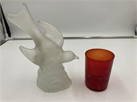 Frosted Glass Bird/Red Glass DH