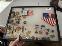 DISPLAY CASE OF PINS AND MISC