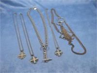 Three Cross Necklaces W/Two Gold Tone Necklaces