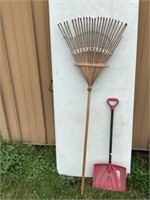 Leaf rake and shovel