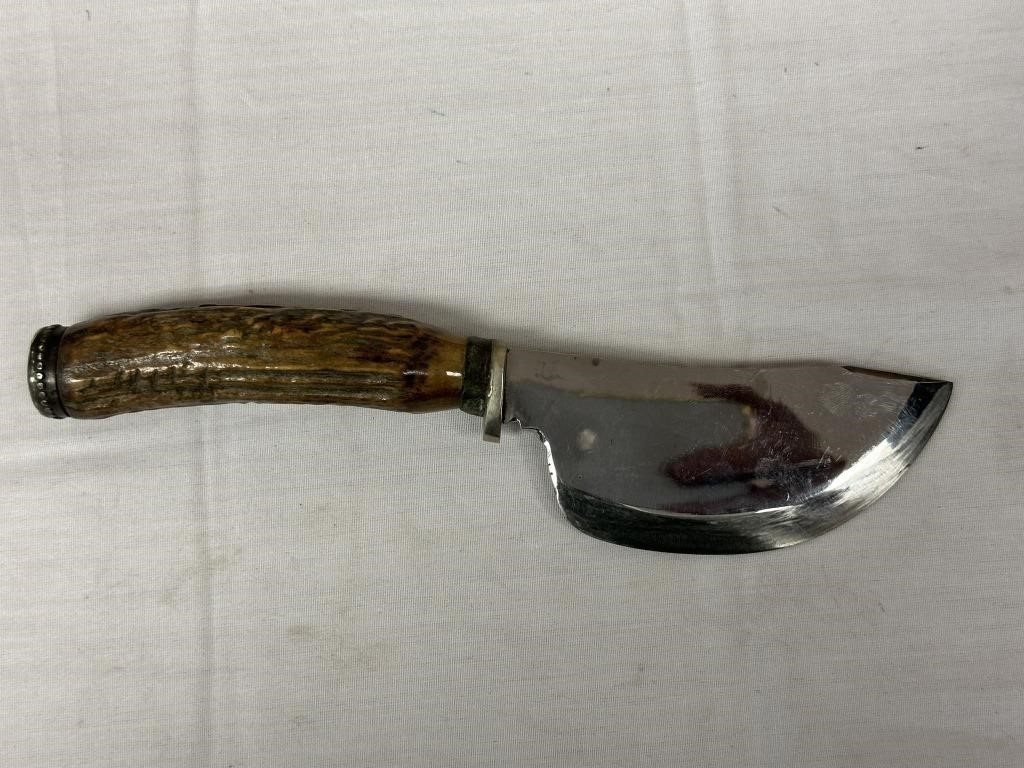 Old Custom Made Skinning Knife - Deer Antler Handl