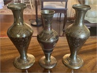 Collection of Three Indian Brass Vases