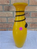 Mid-Century Yellow Glass Vase w/ Snake Wrap 12"