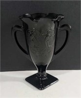 Vintage LE Smith Embossed Black Amethyst Glass