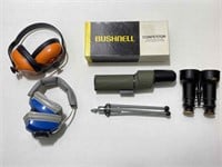 Vintage Binoculars, Bushnell Spotting Scope, Muffs