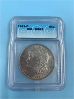 1921 D Morgan silver dollar MS63 by ICG