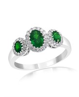 14K WHITE GOLD 0.24CT DIAMOND 0.69CT EMERALD RING