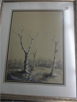 Art-Framed  Landscape drawingin  Matted &Signed