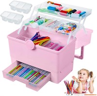Large 3-Layer Grey Plastic Box  Pink Organizer