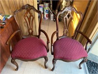 2 Queen Anne Style Armed Dining Chairs