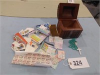 Small Wood Box, Cancelled Stamps, Ticket Stubs