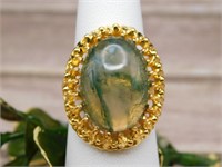 MOSS PLUME STONE ADJUSTABLE RING ROCK STONE LAPIDA