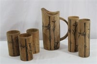 1960s-70s Bamboo Pitcher & Cups Set