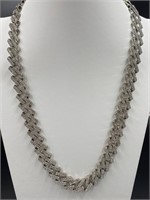 White Gold & White Sapphire Cuban Link Necklace