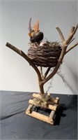 Wood homemade bird decor, 20 inches tall