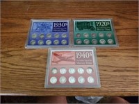 Lot of 3 Golden years of the dimes sets. 1940,