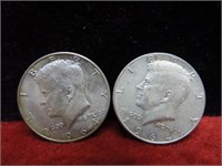 (2)1964 90% Silver Kennedy half dollars.
