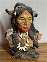 Native American Warrior Bust Statue 8" Resin