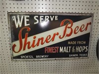 TIN EMBOSSED SHINER BEER ADV SIGN -- 26 X 15