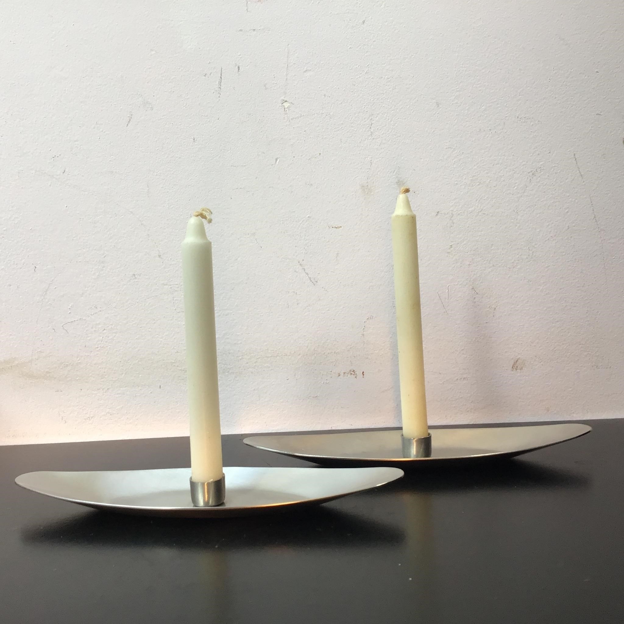 PAIR DANISH STAINLESS STEEL CANDLEHOLDERS