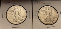 1934 & 1934-D Walking Liberty Silver Half Dollars