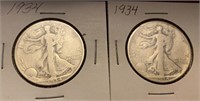 1934 Walking Liberty Silver Half Dollar coins