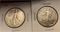 1935 Walking Liberty Silver Half Dollars