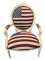 Carved Arm Chair with American Flag