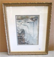 Framed Watercolor Waterfall Picture