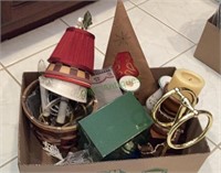 Box lot of assorted items includes a pair of