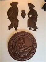 Vintage Pair of Carved Musicians & Wall plaque. Di
