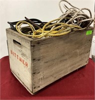 Wooden crate of rope, ratchet strap and jumper