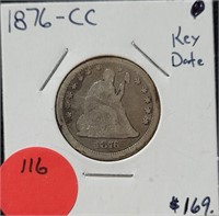 1876-CC SEATED LIBERTY QUARTER