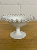 Fenton Milk Glass Silvercrest Ruffled Footed Bowl