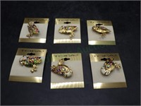 Six New on Cards Enameled Owl Pins TOFA