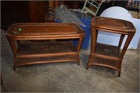 Two Wicker Sitting Room Tables w/Shelf
