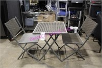 LOT, 24'X24"WOOD SLATTED TABLE W/ 2 CHAIRS