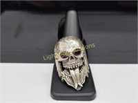 STERLING SILVER CRACKED GOTHIC BIKER SKULL RING