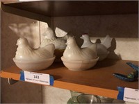 (4) Milk Glass HEN ON NEST Collectibles