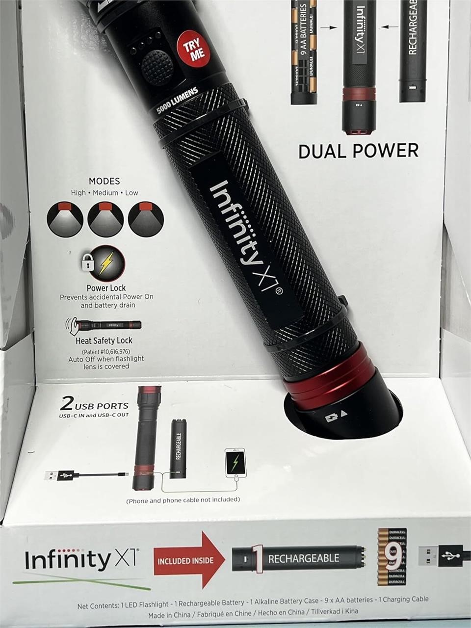 Infinity X1 Dual Power Flashlight 5000 Lumens