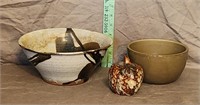 (2) Pottery Bowls, Ceramic Pumpkin