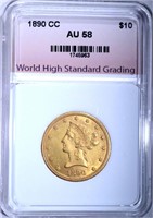 1890-CC $10.00 GOLD LIBERTY, WHSG AU/BU